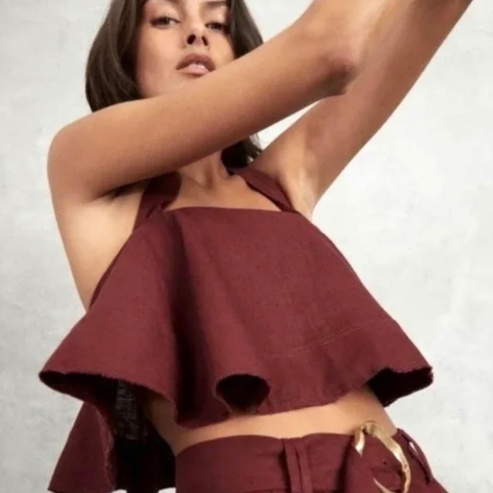 NWT Aje Vista Cropped Linen Halter Top